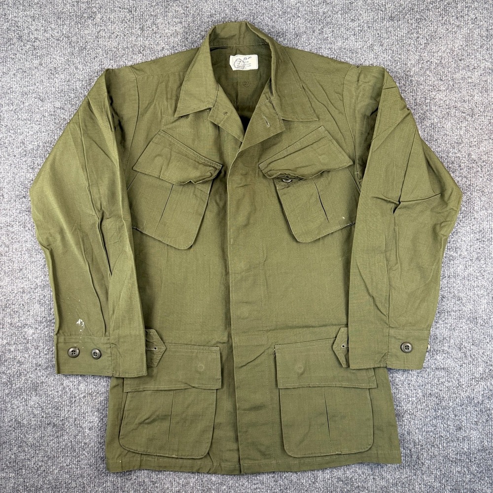 Vintage 70s Vietnam Jungle Jacket Mens XS Ripstop OG-107 Slant Pocket Military